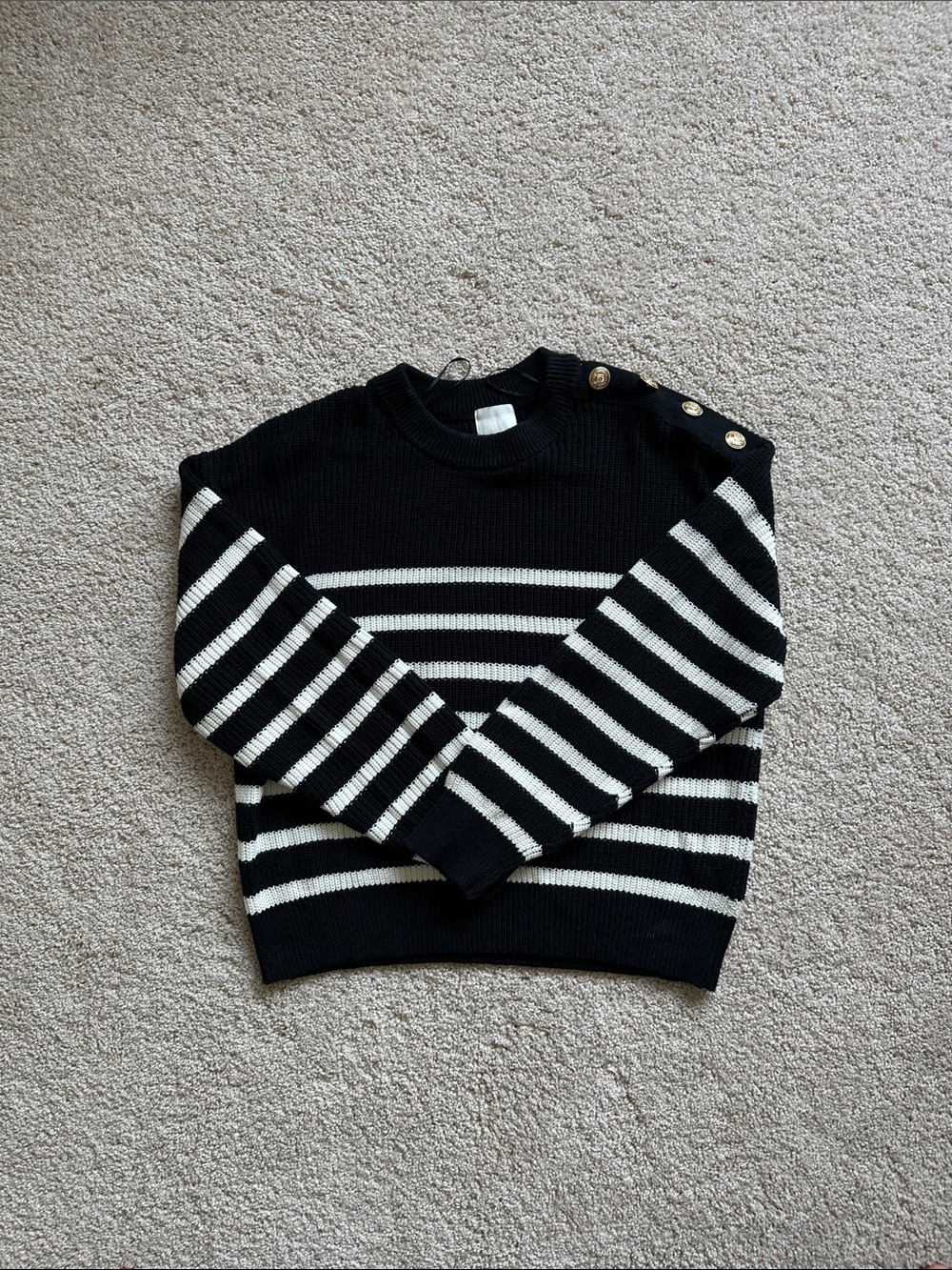 H&M Black and White Striped Crewneck Sweater